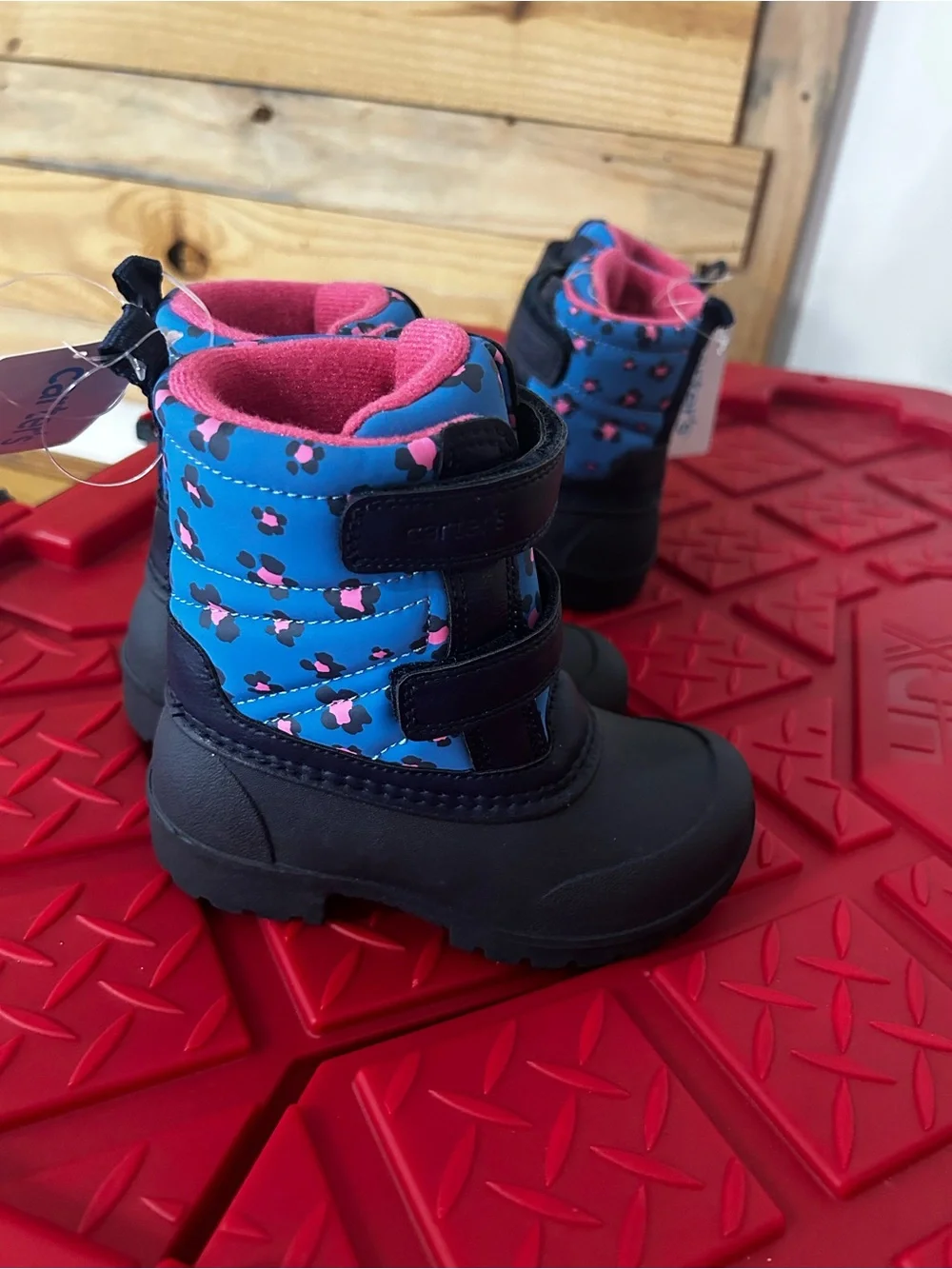 Kids Blue Winter Boots with Pink Accents